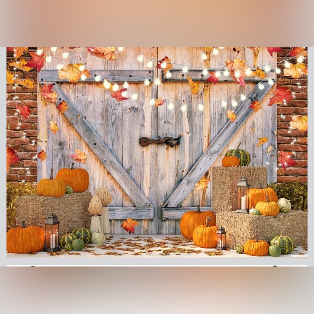 Barn Door Pumpkin Harvest Backdrop, 5 x 7,  Thanksgiving Day Backdrop